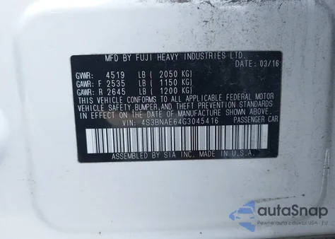 2016 Subaru Legacy 2.5I Premium z USA, uszkodzony, nr VIN 4S3BNAE64G3045416